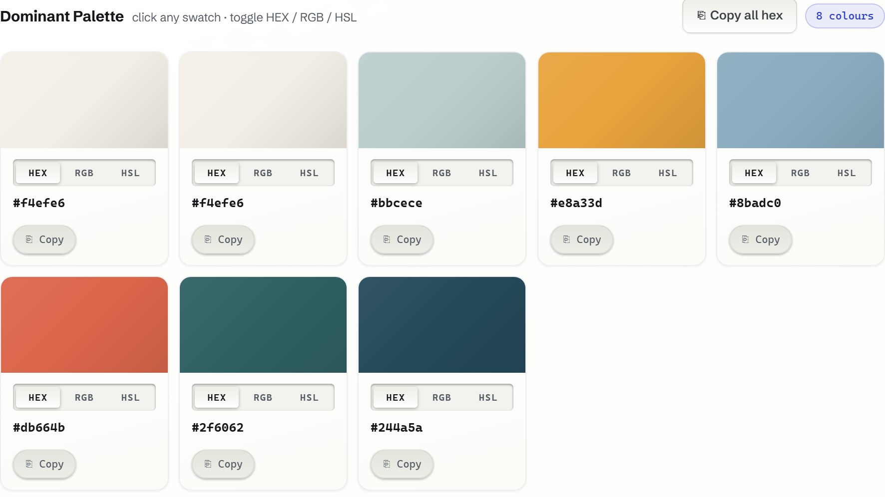TrueColor showing the palette pulled from a test image